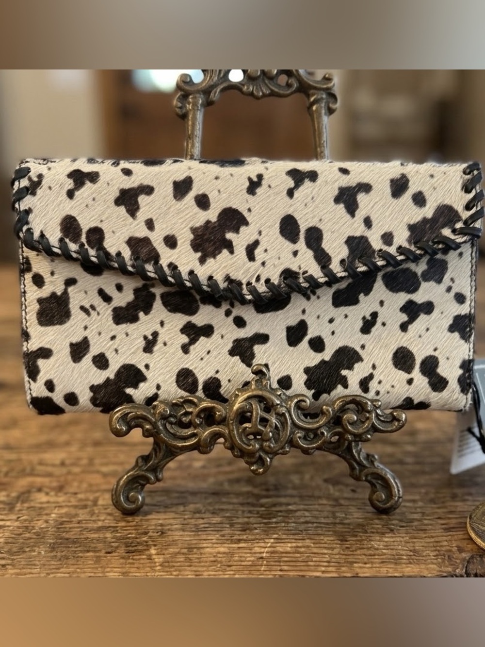 NWT 🐮Myra Bag Cowhide & Whipstitch Leather Trifold Wallet | Western Chic 4"x7.5"